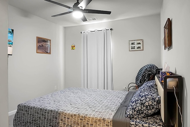 bedroom featuring a ceiling fan and visible vents