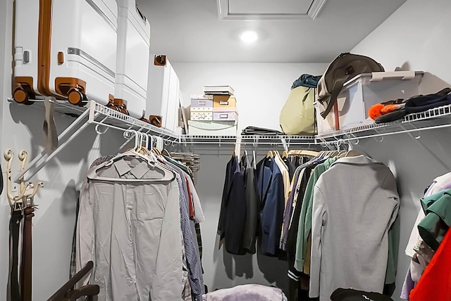 spacious closet featuring attic access