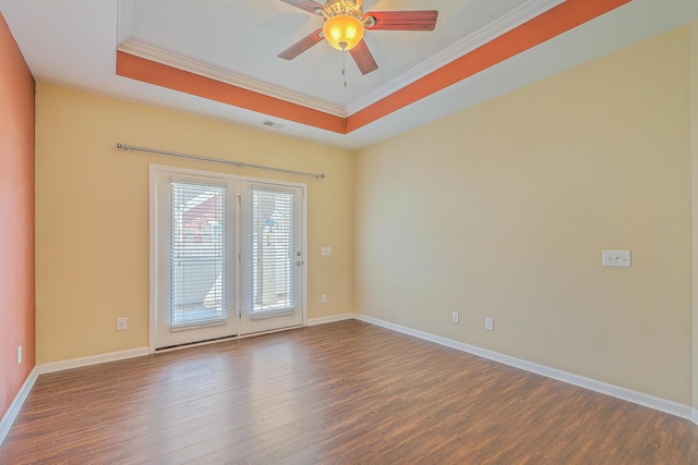 271 Village Stone Cir, Summerville, SC 29486 - empty room with crown molding, wood finished floors, a raised ceiling, and a ceiling fan