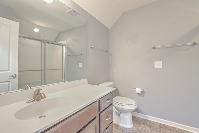 271 Village Stone Cir, Summerville, SC 29486 - full bath featuring vaulted ceiling, vanity, and an enclosed shower