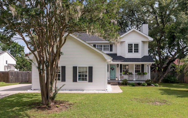 237 Dillard Dr, Goose Creek, SC 29445 - traditional home with covered porch, a chimney, and a shingled roof