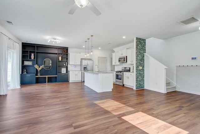 596 Wayton Cir, Moncks Corner, SC 29461 - unfurnished living room with a sink, stairway, ceiling fan, dark wood-type flooring, and recessed lighting