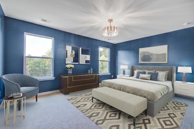 596 Wayton Cir, Moncks Corner, SC 29461 - bedroom featuring carpet flooring, a chandelier, and multiple windows