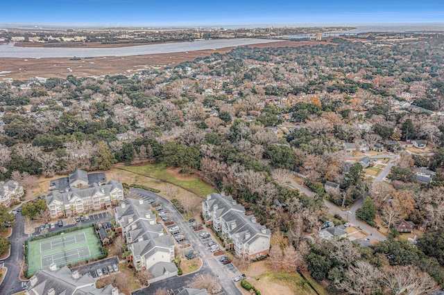 bird's eye view featuring a water view