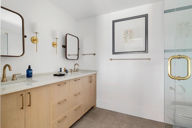 95 Line St, Charleston, SC 29403 - full bathroom featuring double vanity, a stall shower, and a sink