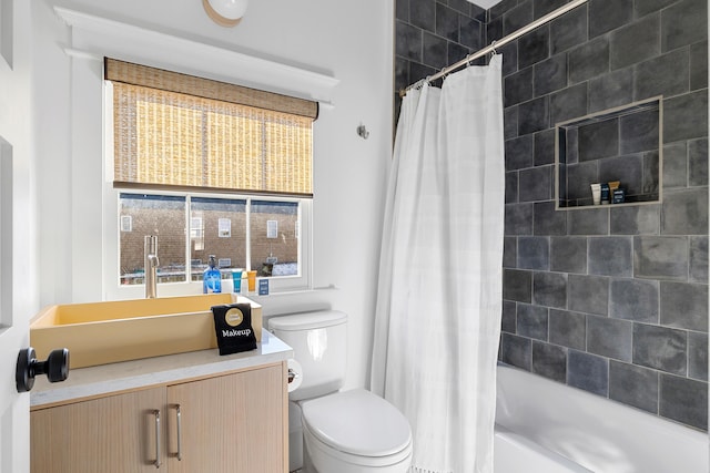 95 Line St, Charleston, SC 29403 - bathroom featuring toilet, shower / bath combination with curtain, and vanity