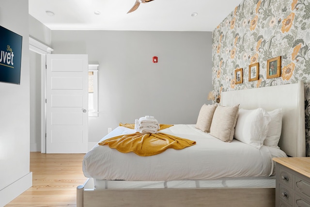 95 Line St, Charleston, SC 29403 - bedroom with light wood-type flooring and ceiling fan