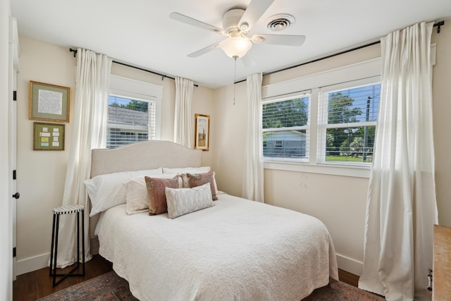 1107 S Shadow Dr, Mount Pleasant, SC 29464 - bedroom with baseboards, dark wood-style floors, and ceiling fan