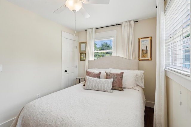 1107 S Shadow Dr, Mount Pleasant, SC 29464 - bedroom featuring a ceiling fan, baseboards, and wood finished floors