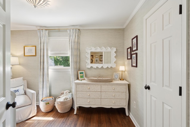 1107 S Shadow Dr, Mount Pleasant, SC 29464 - bedroom with ornamental molding and dark wood-style flooring