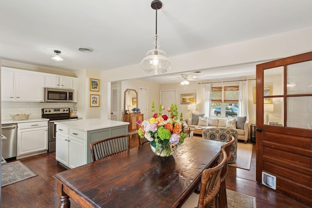 1107 S Shadow Dr, Mount Pleasant, SC 29464 - dining space with dark wood-style floors and ceiling fan