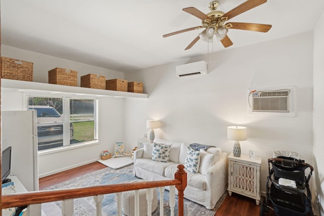 1107 S Shadow Dr, Mount Pleasant, SC 29464 - living room with a wall mounted AC, wood finished floors, a ceiling fan, and baseboards
