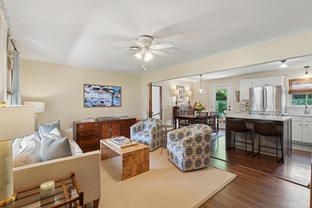 1107 S Shadow Dr, Mount Pleasant, SC 29464 - living room featuring ceiling fan and dark wood-style floors