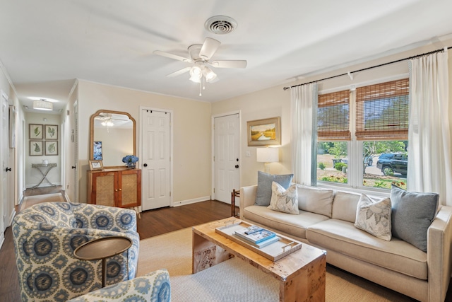 1107 S Shadow Dr, Mount Pleasant, SC 29464 - living area featuring ceiling fan, wood finished floors, and baseboards
