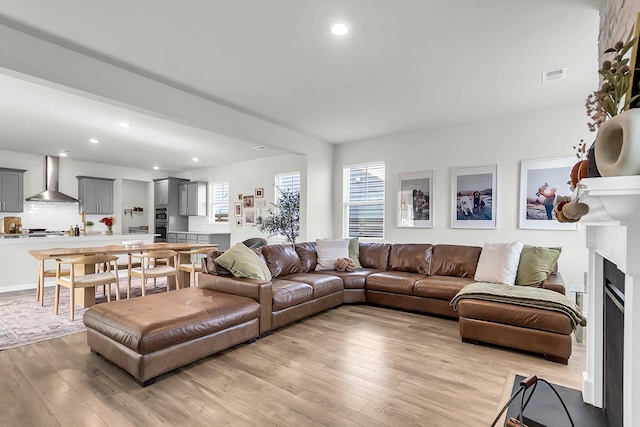 living room featuring light hardwood / wood-style flooring