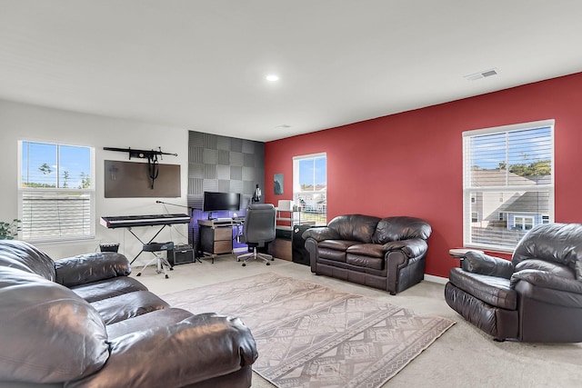 carpeted living room with a wealth of natural light