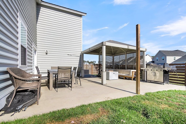 view of patio / terrace with a gazebo and an outdoor hangout area