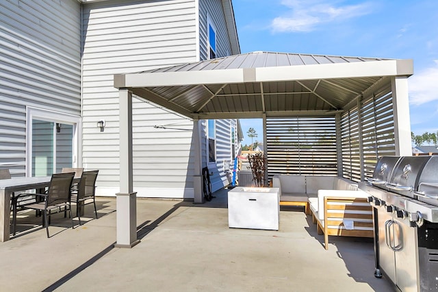 view of patio / terrace with a gazebo and an outdoor hangout area