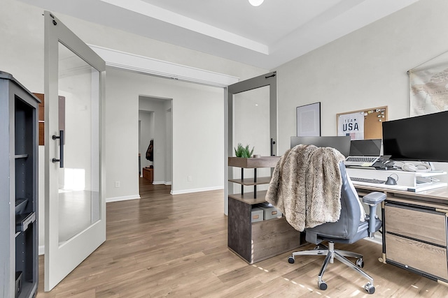 office space with hardwood / wood-style flooring