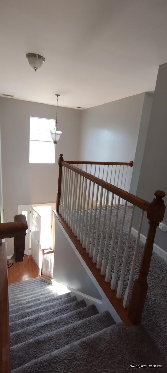 stairway featuring hardwood / wood-style floors