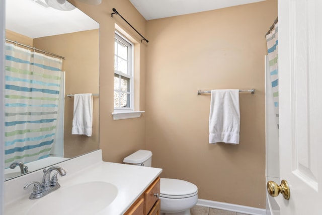 bathroom featuring tile patterned floors, vanity, and toilet