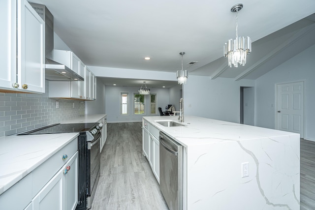 133 Marion Rd, Summerville, SC 29486 - kitchen featuring a spacious island, stainless steel dishwasher, electric stove, a sink, and wall chimney exhaust hood