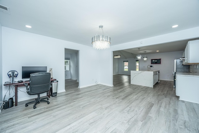 133 Marion Rd, Summerville, SC 29486 - office with an inviting chandelier, baseboards, a sink, light wood-style floors, and visible vents