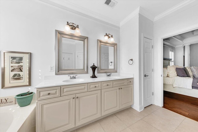 1003 Jervey Point Rd, Wando, SC 29492 - ensuite bathroom with ornamental molding, double vanity, a bath, and tile patterned floors