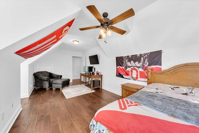 1003 Jervey Point Rd, Wando, SC 29492 - bedroom featuring vaulted ceiling, wood finished floors, baseboards, and a ceiling fan