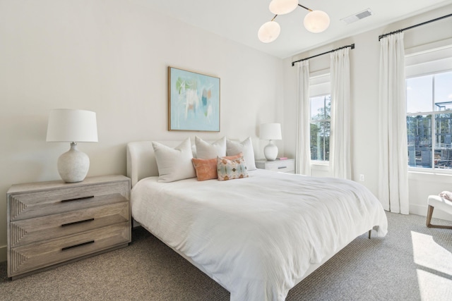 bedroom featuring multiple windows and carpet floors