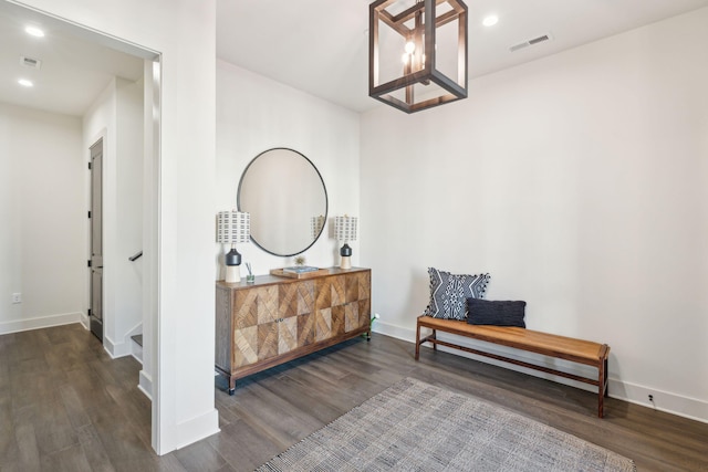 interior space with dark hardwood / wood-style floors