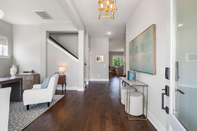 125 Integrity Ln, Charleston, SC 29492 - entryway featuring hardwood / wood-style floors, baseboards, a chandelier, and stairs