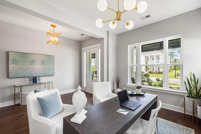 125 Integrity Ln, Charleston, SC 29492 - home office featuring a chandelier, baseboards, and wood finished floors