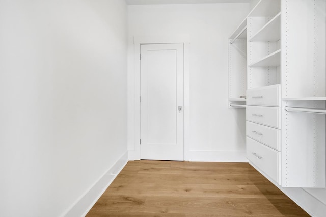 spacious closet featuring light hardwood / wood-style floors