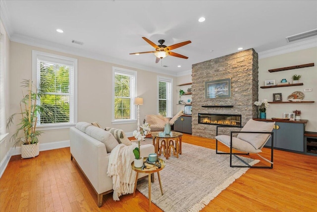 656 Coleman Blvd Unit 405, Mount Pleasant, SC 29464 - living area with crown molding, a fireplace, and visible vents