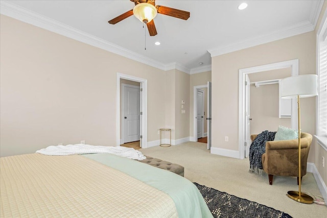 656 Coleman Blvd Unit 405, Mount Pleasant, SC 29464 - bedroom with recessed lighting, crown molding, light carpet, ceiling fan, and baseboards