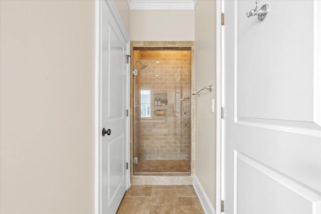 656 Coleman Blvd Unit 405, Mount Pleasant, SC 29464 - bathroom featuring baseboards and a shower stall