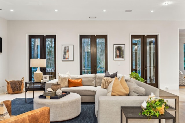 living room featuring french doors