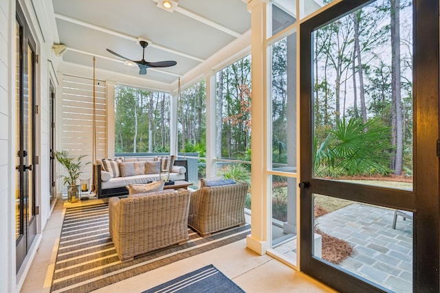 sunroom / solarium with ceiling fan