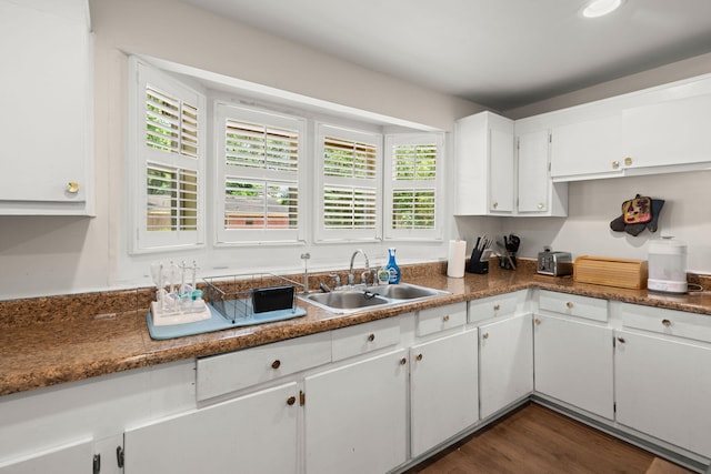 2170 Midland Park Rd, North Charleston, SC 29406 - kitchen with white cabinets and dark wood finished floors