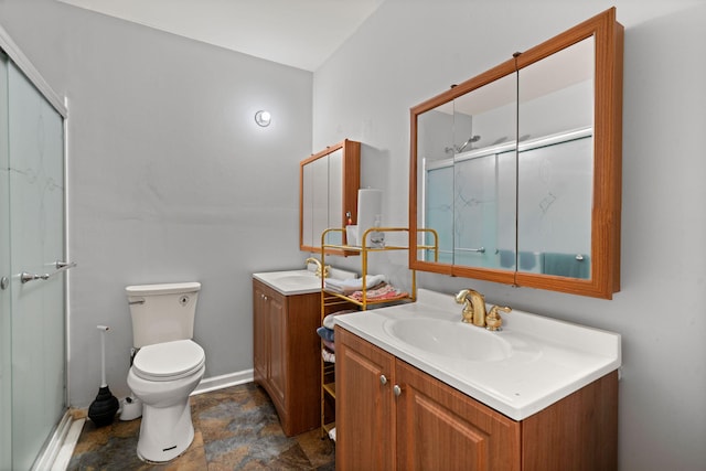 2170 Midland Park Rd, North Charleston, SC 29406 - full bathroom featuring two vanities, a shower stall, and stone finish flooring