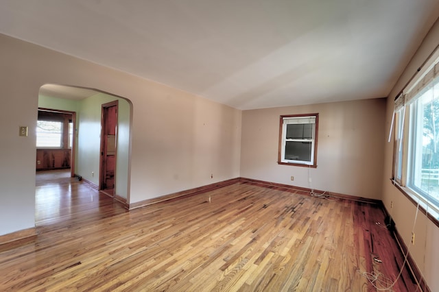 unfurnished room featuring a wealth of natural light and light wood-type flooring