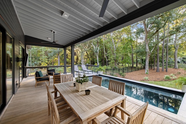 wooden terrace with ceiling fan