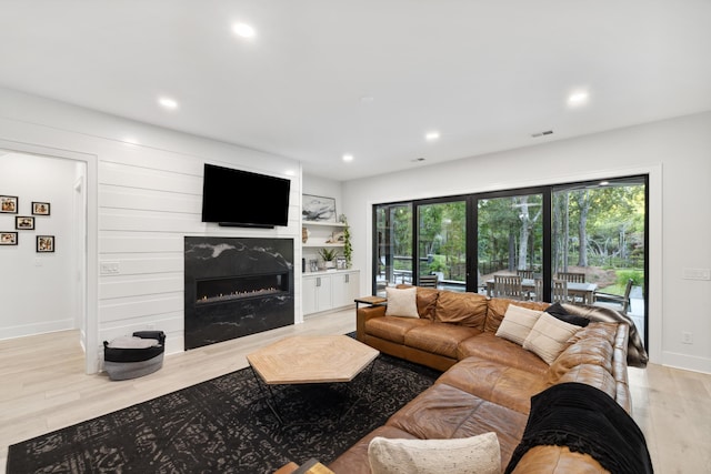 living room with light wood-type flooring