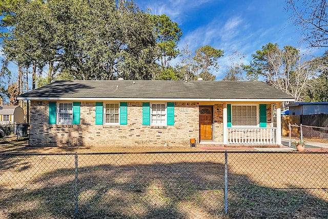 ranch-style home with covered porch