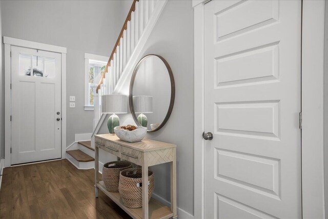 foyer entrance featuring dark hardwood / wood-style flooring