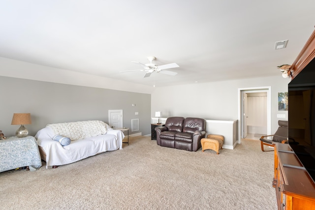 bedroom with carpet and ceiling fan