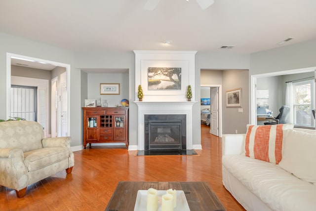 living room featuring light wood-type flooring