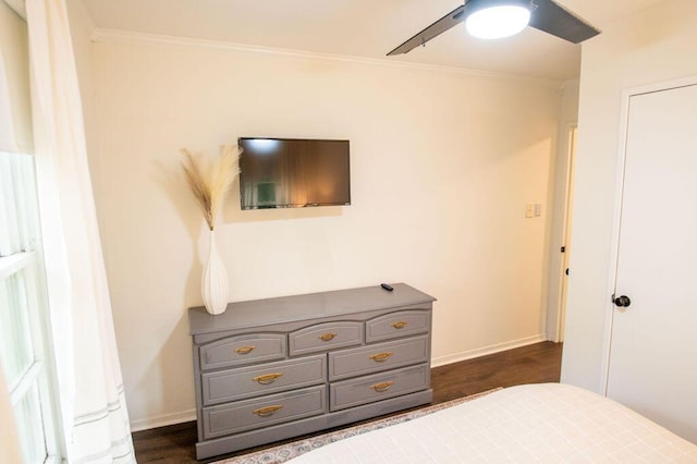 1137 Dickson Ave, Hanahan, SC 29410 - bedroom with dark wood-style floors, crown molding, and ceiling fan