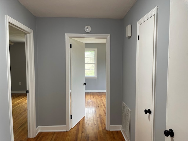 hallway with wood-type flooring